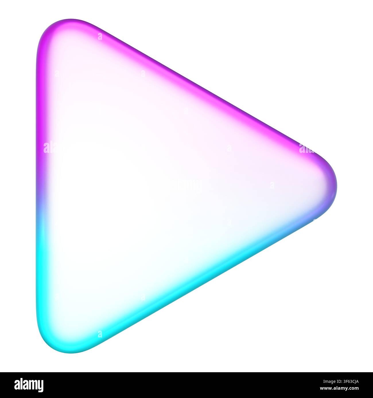 Pastellfarbenes Glas-Spielsymbol im Gradient-Glasmorphismus-Stil für Videoplayer, schlankes Dreiecksymbol für Startwiedergabe, Film-Streaming Stockfoto