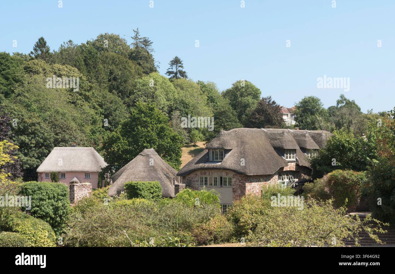Strohhäuser im Dorf Cockington, nahe Torquay, Devon, England, UK Stockfoto