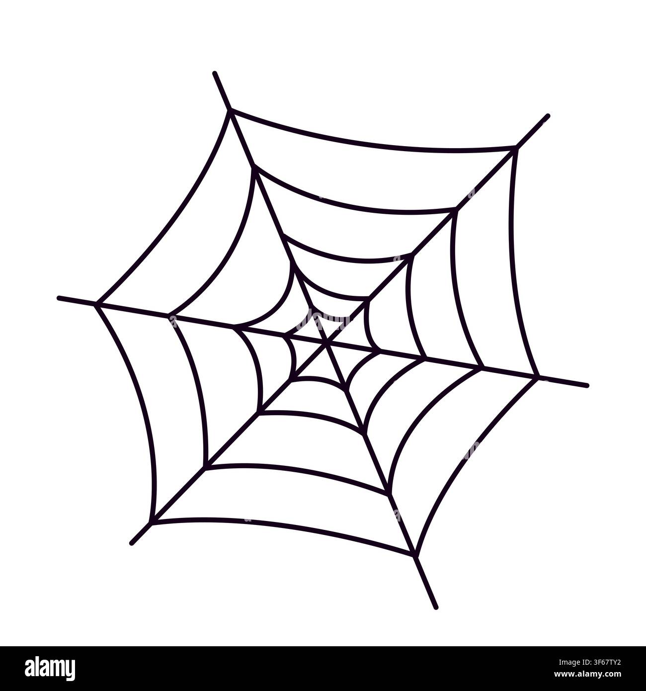 Halloween-Spinnennetz-Vektorillustration. Cartoon-einfaches gruseliges Spinnennetz isoliert auf weißem Hintergrund. Handgezogenes lineares Element für Herbsturlaub-Party-Hintergrunddekoration, Aufkleber Stock Vektor