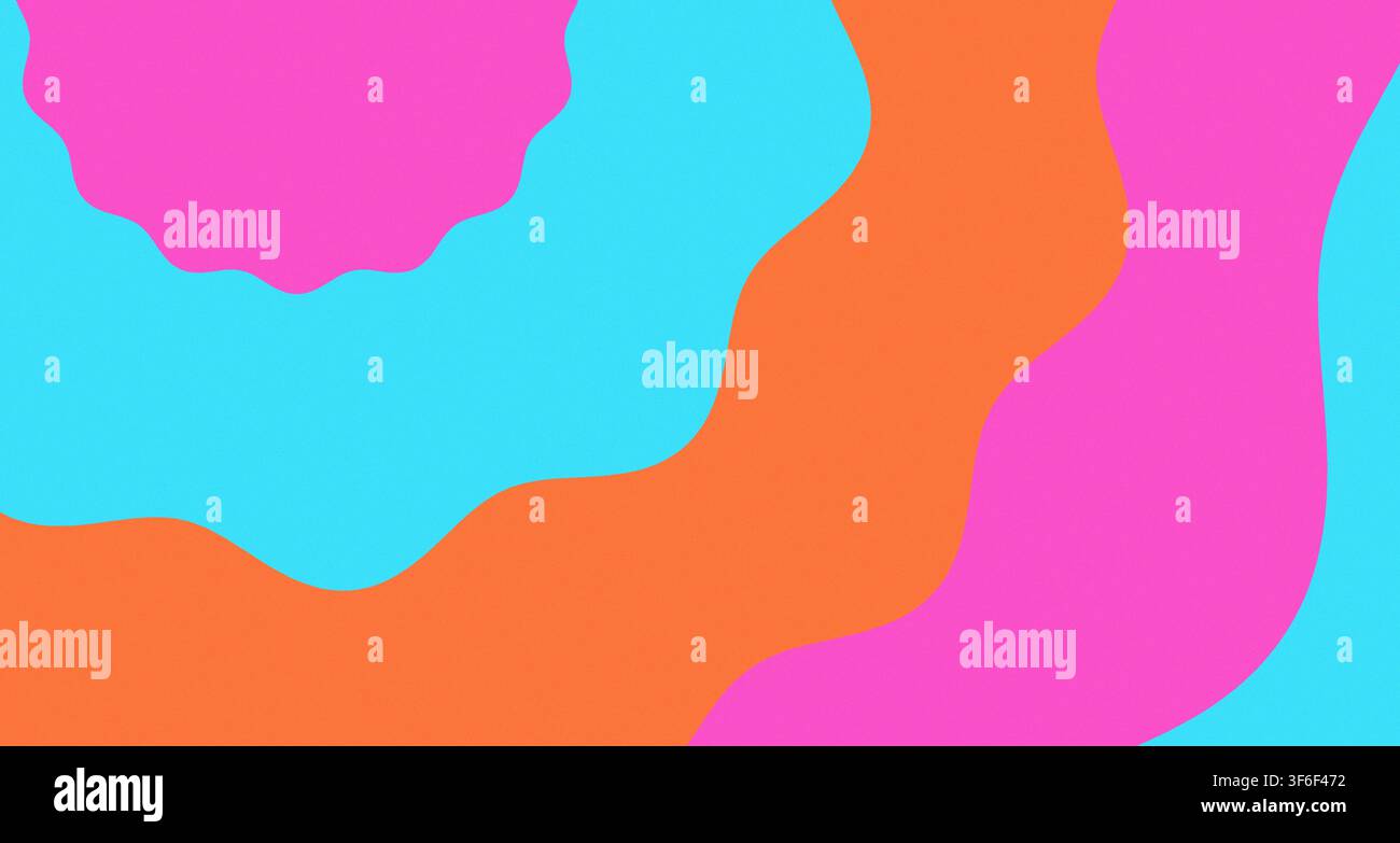 Eine lebendige Darstellung von neonfarbenen, wellenförmigen Bändern, die in einem komplementären Farbschema angeordnet sind und einen dynamischen und auffälligen visuellen Effekt erzeugen. Stockfoto