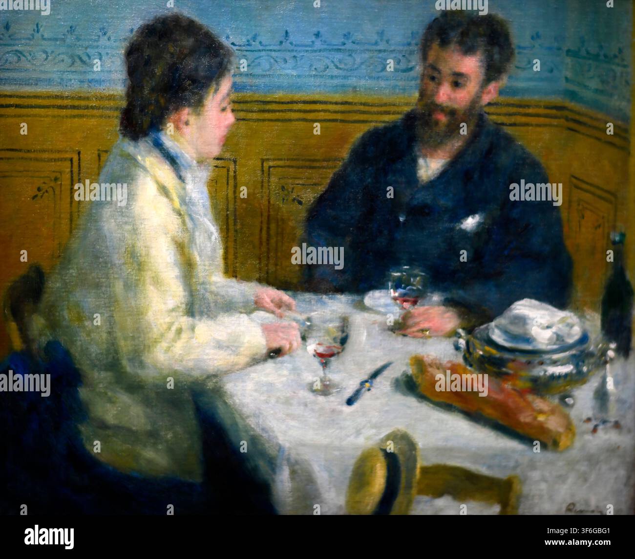 Gemalt im Jahr 1875, zeigt „Das Mittagessen“ eine intime Mahlzeit, die Pierre-Auguste Renoirs Bruder Edmond Renoir und das Modell Margot (Marguerite) Legr teilten Stockfoto