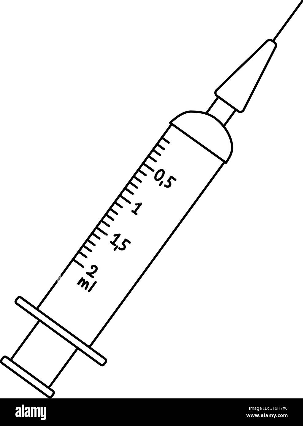 Syringe-Apotheke-Symbol, isolierte handgezeichnete Illustration. Vektor-Grafik-Linienkunst. Perfekt für Logo, Branding, Verpackung, Etiketten und modernes Dekor-Design Stock Vektor