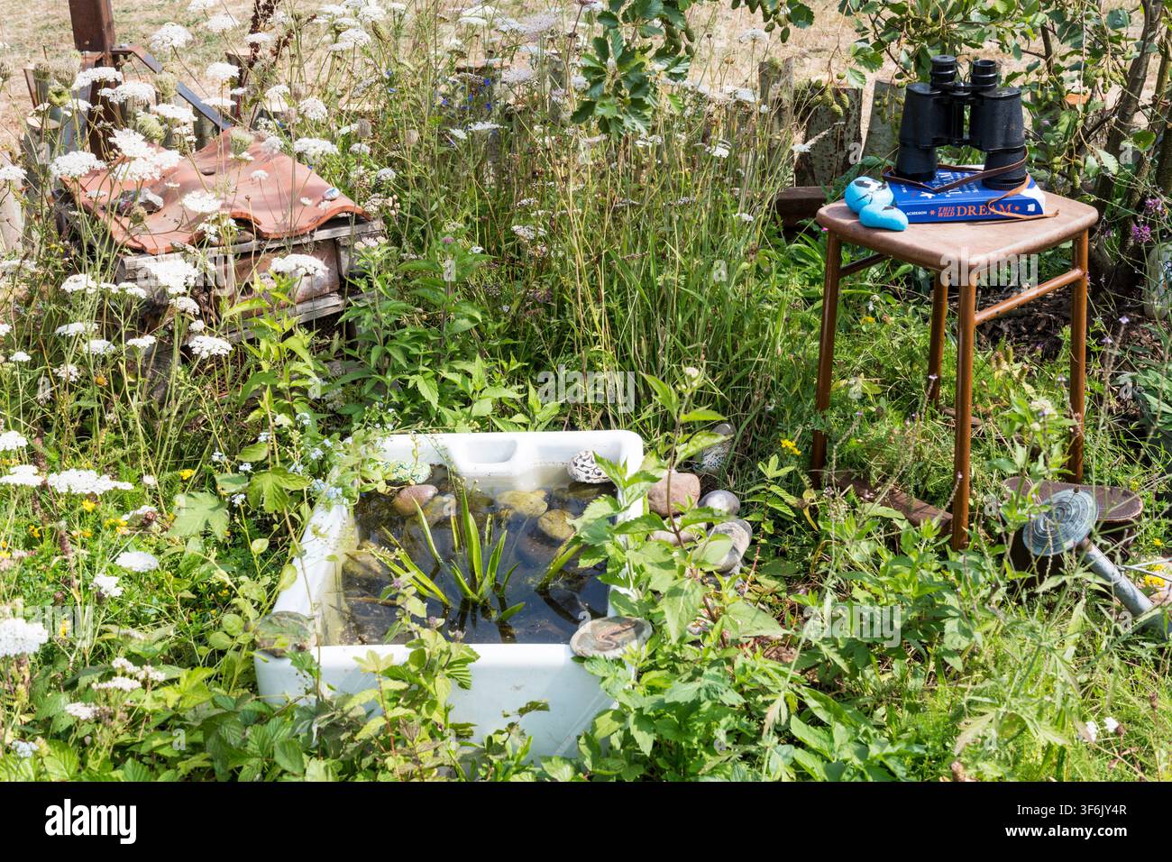 RHS Sandringham Flower Show 2026. Do One Thing for Wildlife Gemeinschaftswürfel feiert das 100. Jubiläum des Norfolk Wildlife Trust. Design von Bea Tann. Stockfoto
