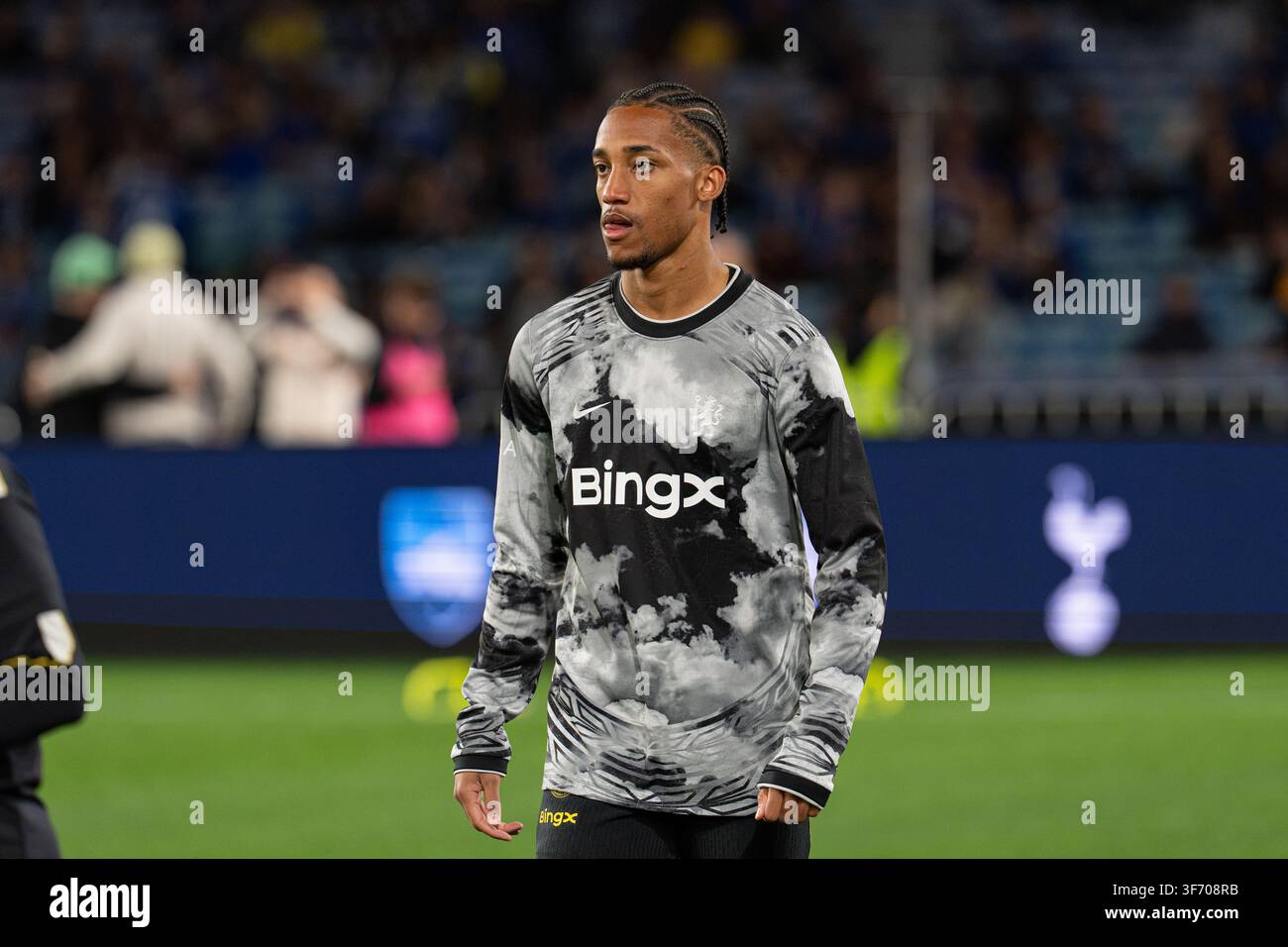 Joao Pedro von Chelsea warmt vor dem Spiel Chelsea FC gegen Tottenham Hotspur Sydney Super Cup am 1. August 2026 im Accor Stadium auf Stockfoto