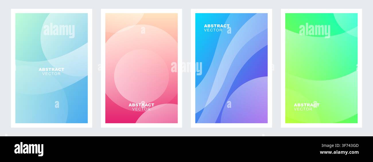 Satz von abstrakten Vektor-Postern mit farbenfrohen Farbverlaufshintergründen und geometrischen Formen Stock Vektor