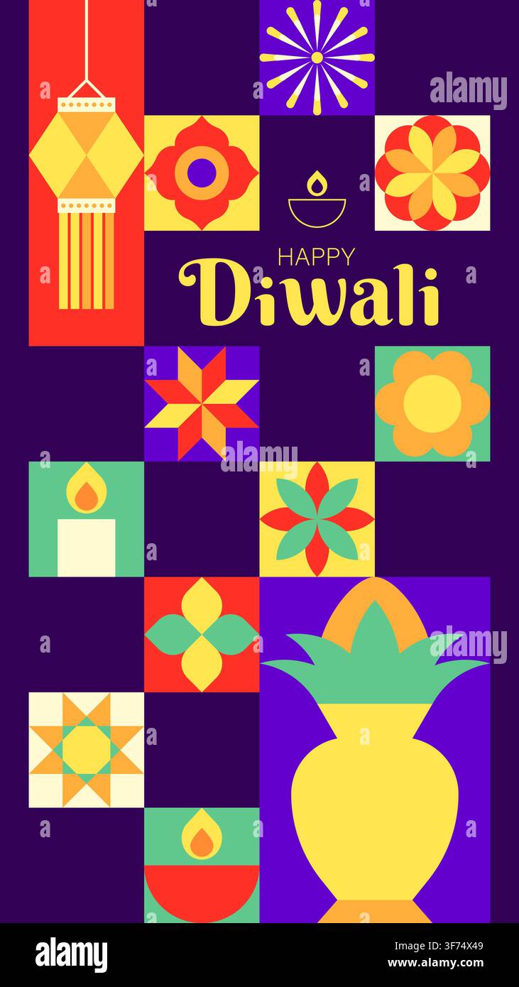 Diwali Vertical Story Banner mit Topf und hängender Laterne Vektorillustration Stock Vektor