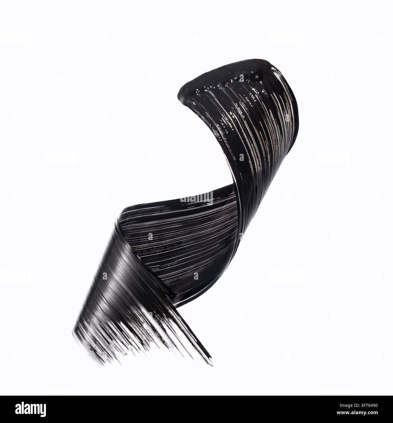 Schwarzer Mascaraabstrich, schwarze Acrylfarbe, Pinselstrich, Make-up-Kosmetiktextur Stockfoto