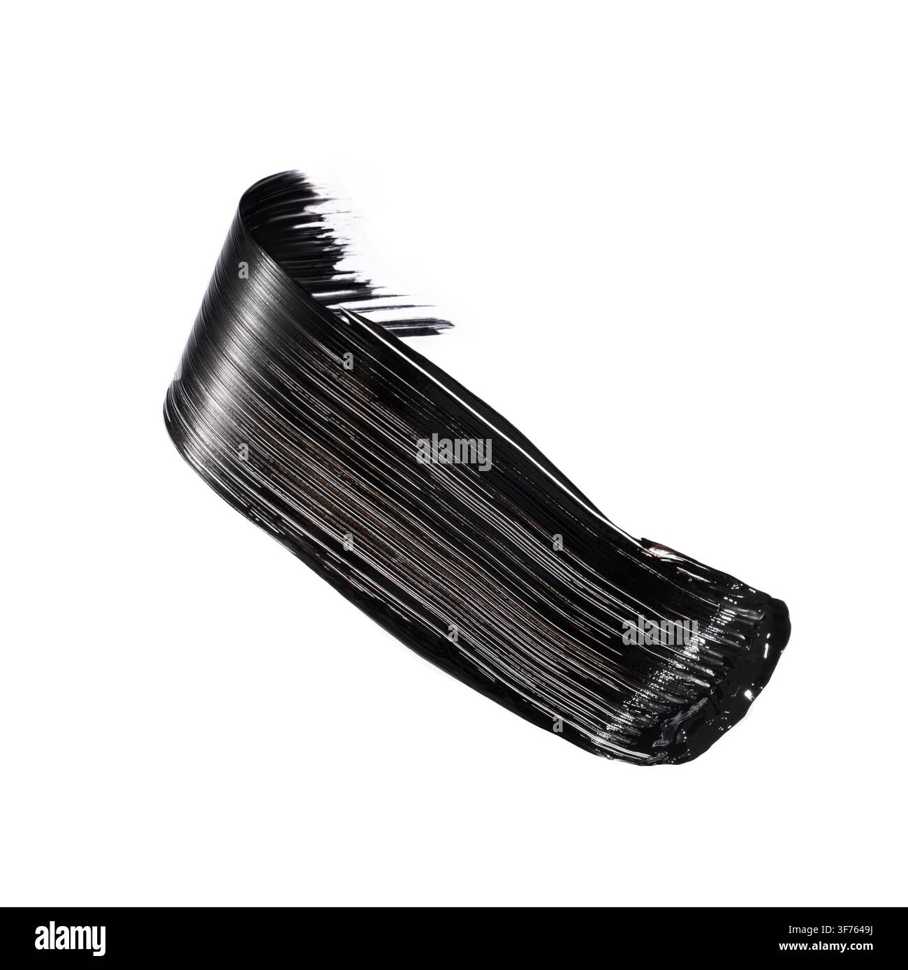 Schwarzer Mascaraabstrich, schwarze Acrylfarbe, Pinselstrich, Make-up-Kosmetiktextur Stockfoto