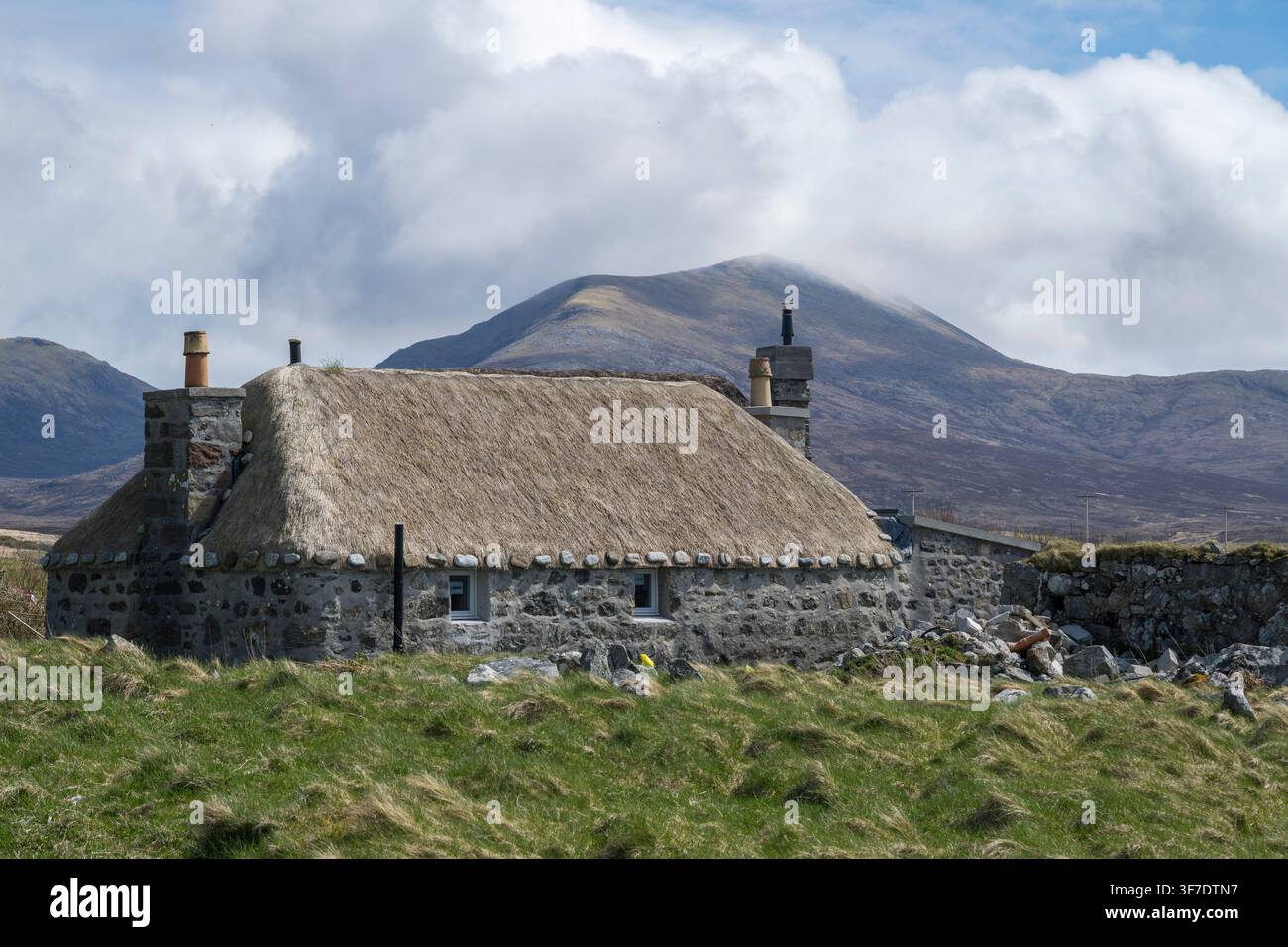 Strohhäuser in Howmore, Tobha Mor, South Uist, Outer Hebrides, Schottland Stockfoto