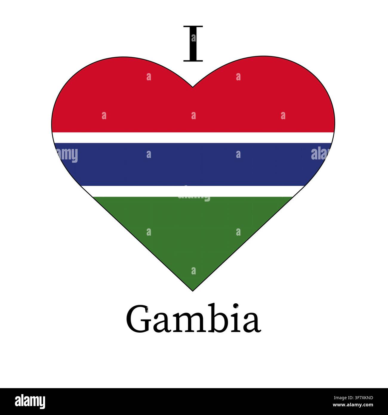 Illustration von I Love Gambia mit einem herzförmigen Schild mit einer Flagge auf weißem Hintergrund Stockfoto