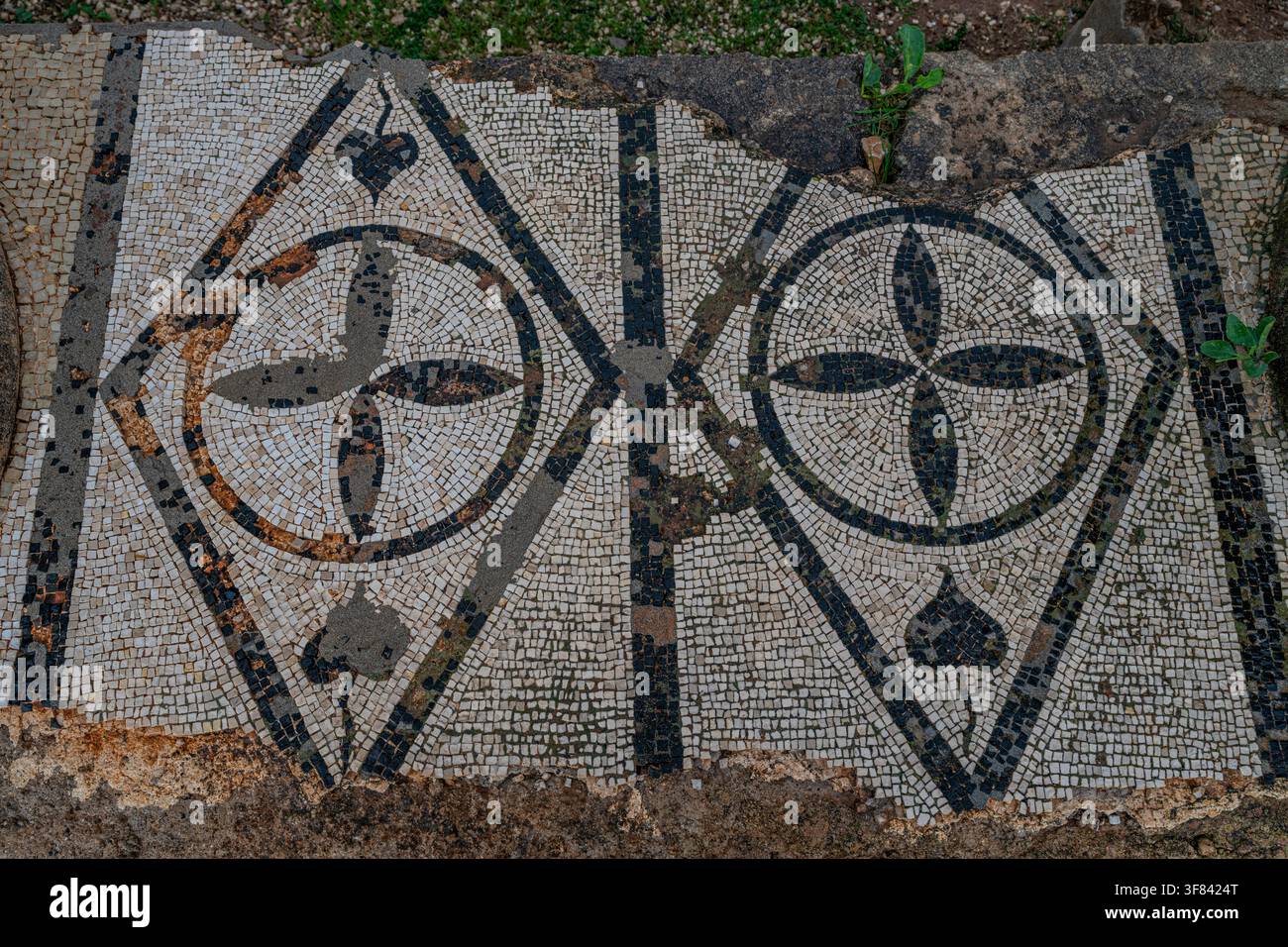 Mosaikmuster an einer antiken Stätte mit historischer Bedeutung und Handwerkskunst im östlichen Libyen Stockfoto