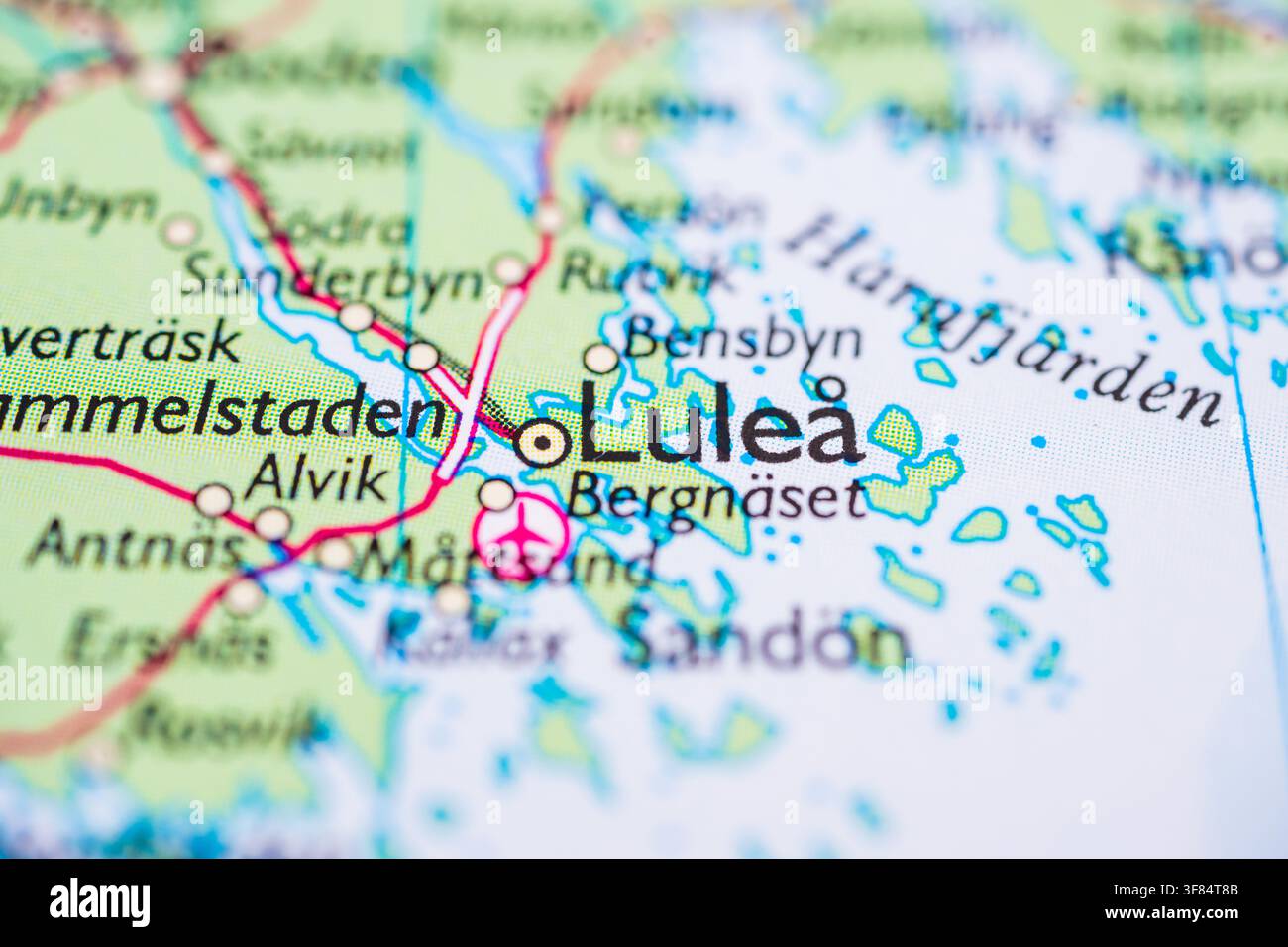Kartendetail mit Lulea Schweden Stockfoto