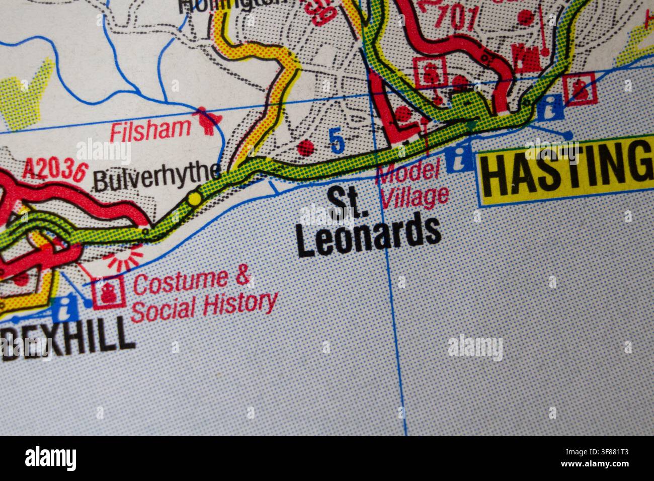St. Leonards, Vereinigtes Königreich Farbatlas Bezirkskarte von etwa 2002 Stadtname des Gebiets Stockfoto