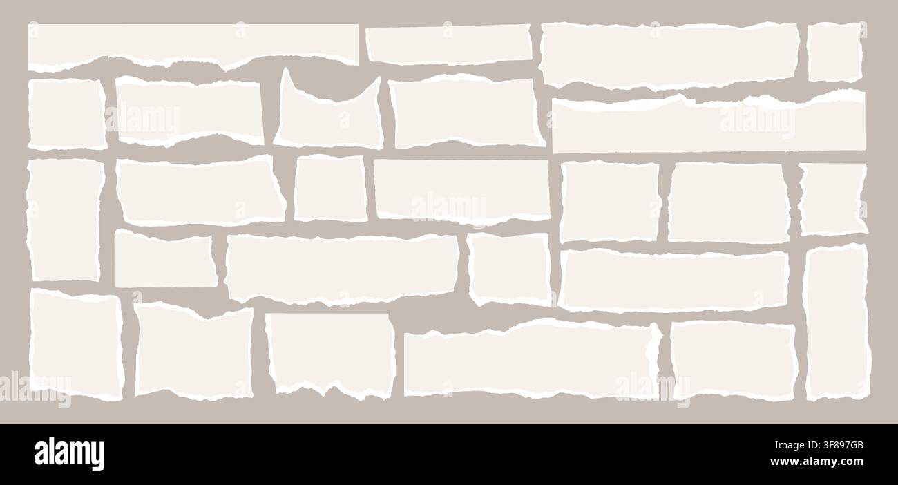 Gerissene Papierstücke mit gezackten Kanten bilden auffällige Design Element Vektor Illustration Set. Stock Vektor