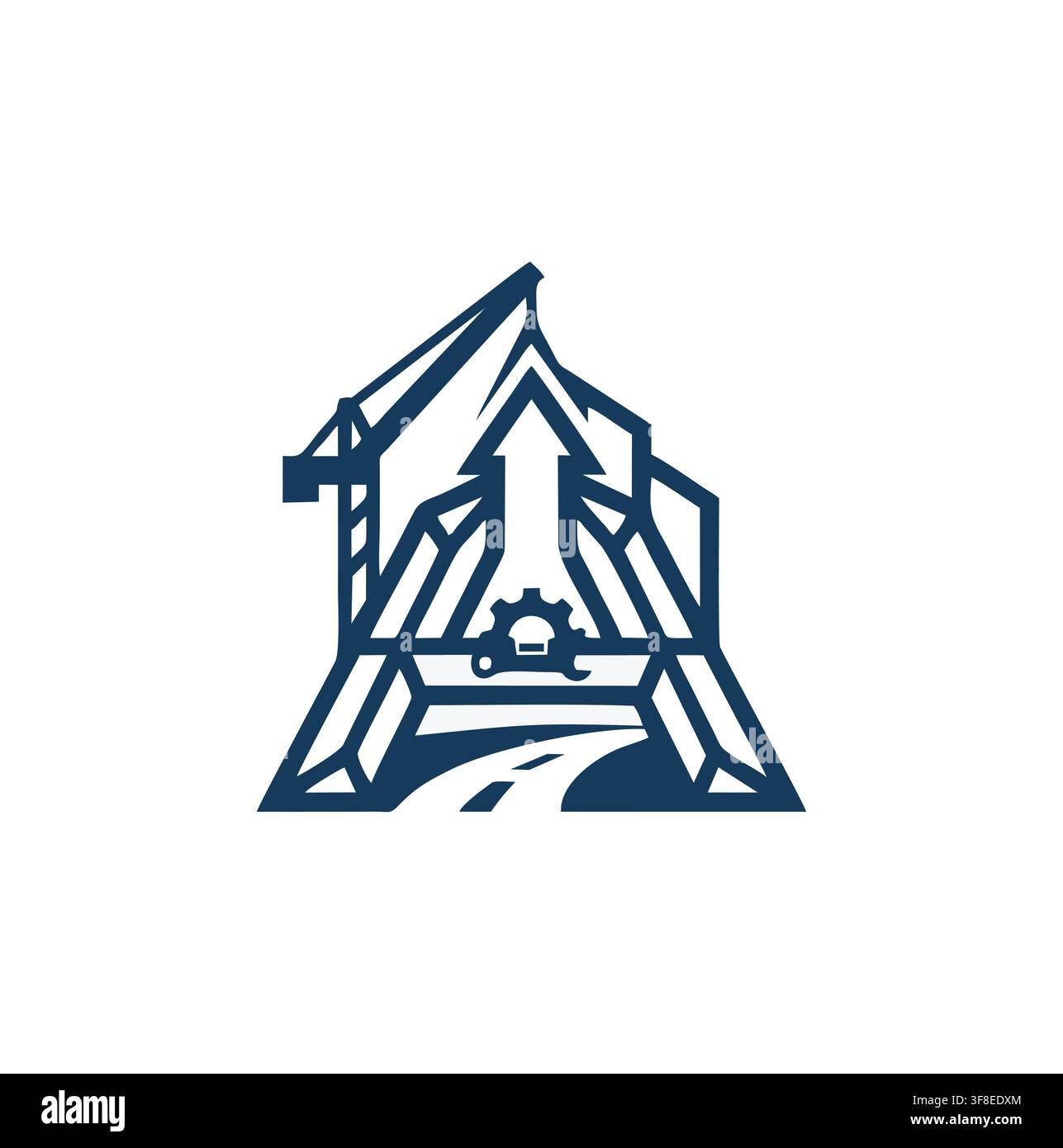 Professionelle moderne Kranbrücke-Ausrüstung Straßenindustrie-Bau-Logo-Vektor Stock Vektor