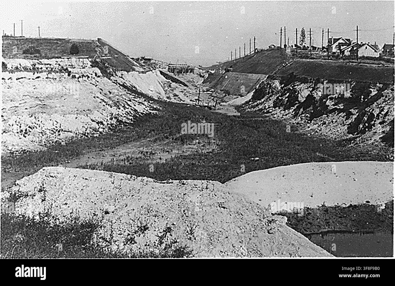 Der Lake Washington Ship Canal und die Hiram Chittenden Locks, ein Civil Works-Projekt des US Army Corps of Engineers, das die Passage zwischen Lake Union und Puget Sound ermöglicht, in Seattle, Washington, fotografiert im Jahr 1916. Stockfoto