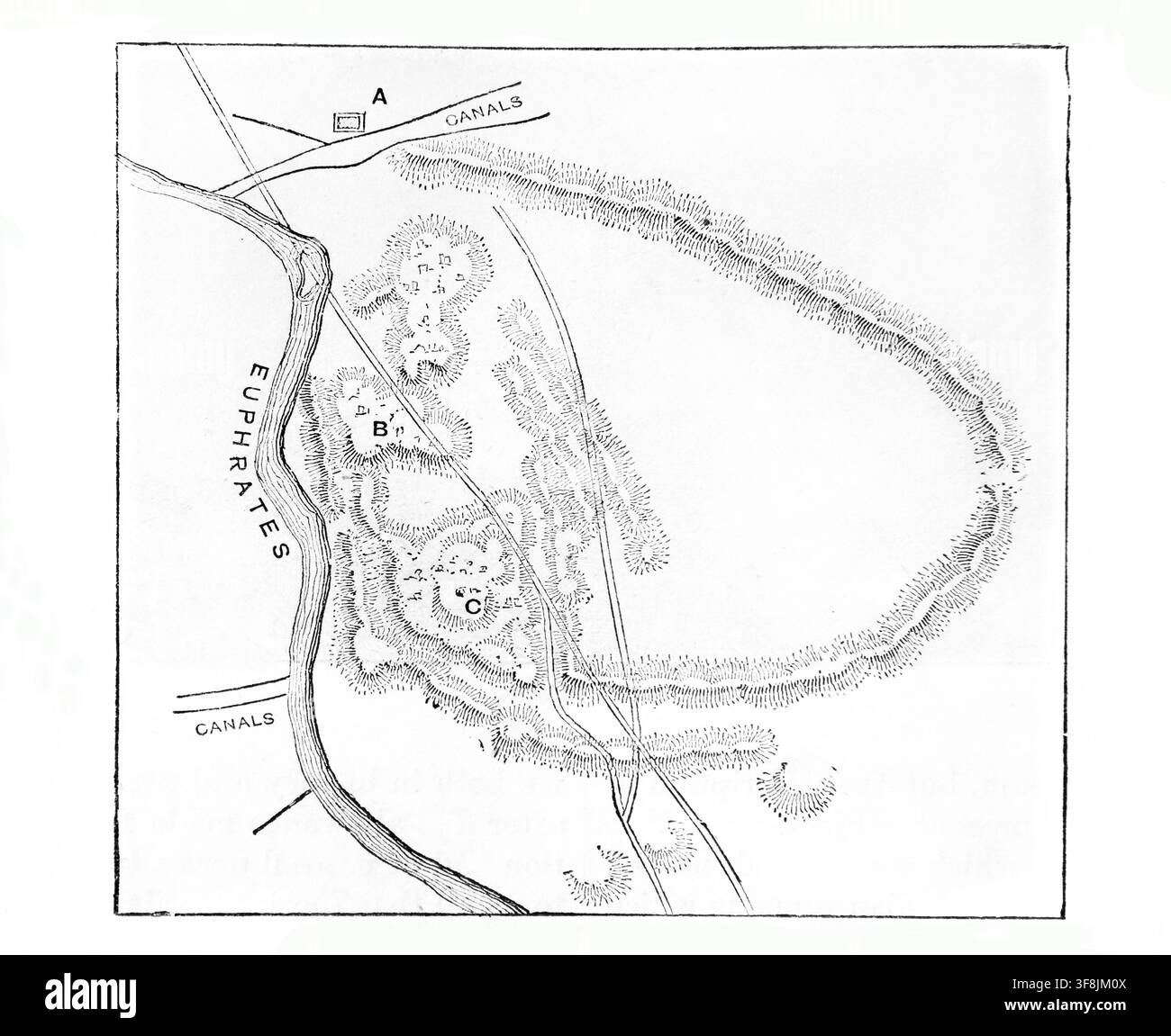 Plan der Ruinen von Babylon mit A - Mujelibe, B - Kasr und C - Tel-Amram aus The Bible Educator herausgegeben vom Reverend E.H. Plumptre, Pfarrer von Bickel Stockfoto