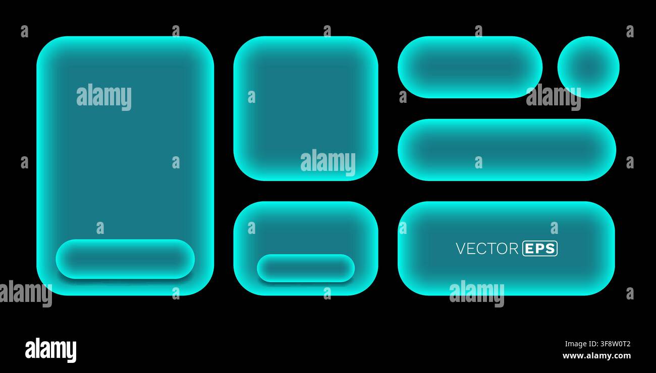 Moderne leuchtende Aqua-UI-Elemente auf dunklem Hintergrund, ideal für futuristische Designs und Benutzeroberflächenelemente. Vektorillustration Stock Vektor