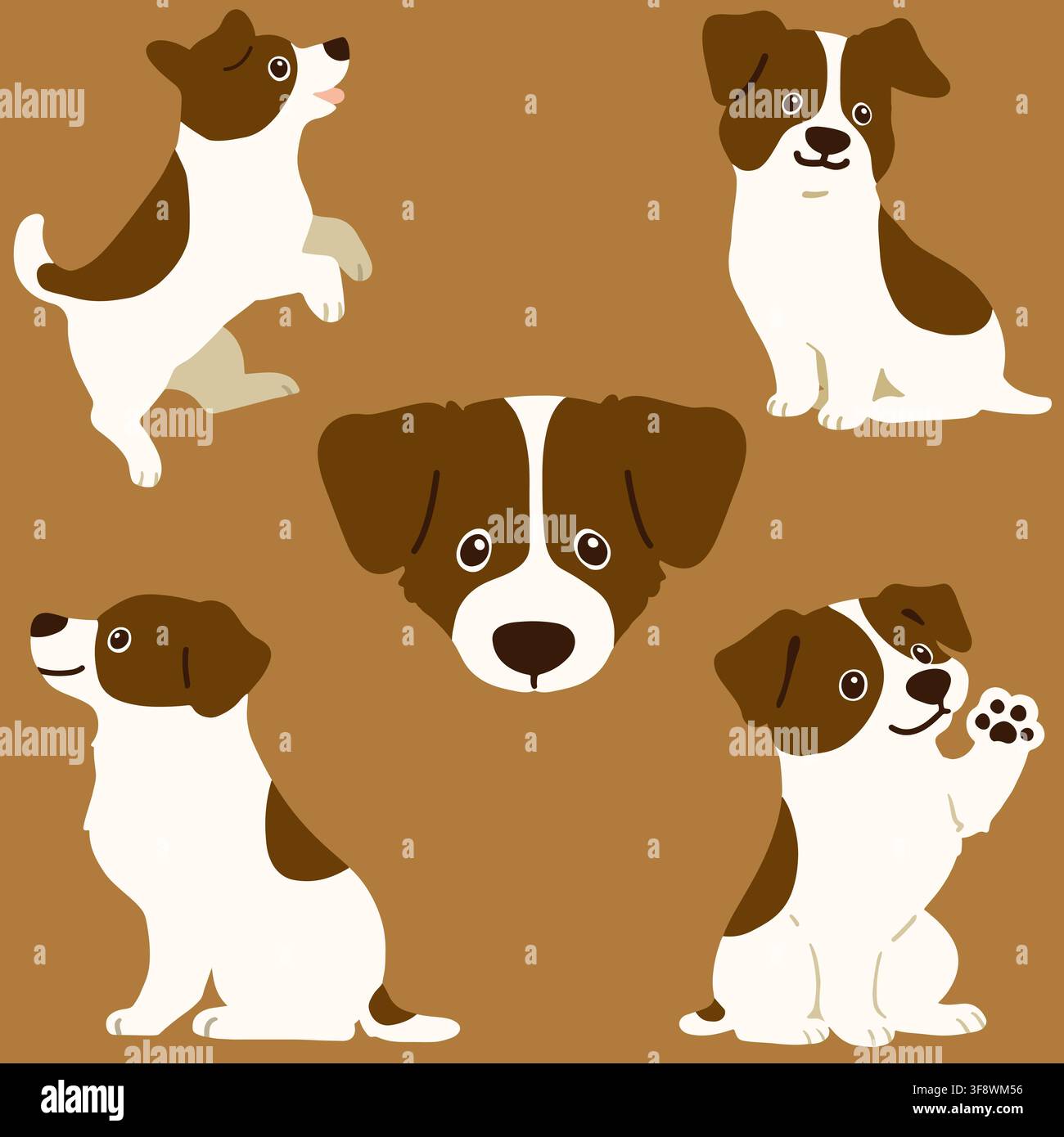 Jack Russell Terrier flach eingefärbtes Set Stock Vektor