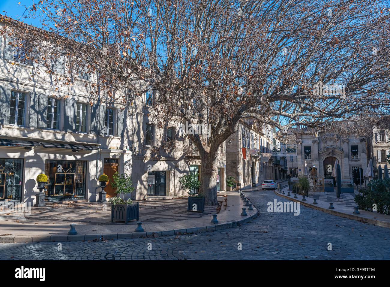 Der Place Crillon in der historischen Altstadt von Avignon. Stockfoto