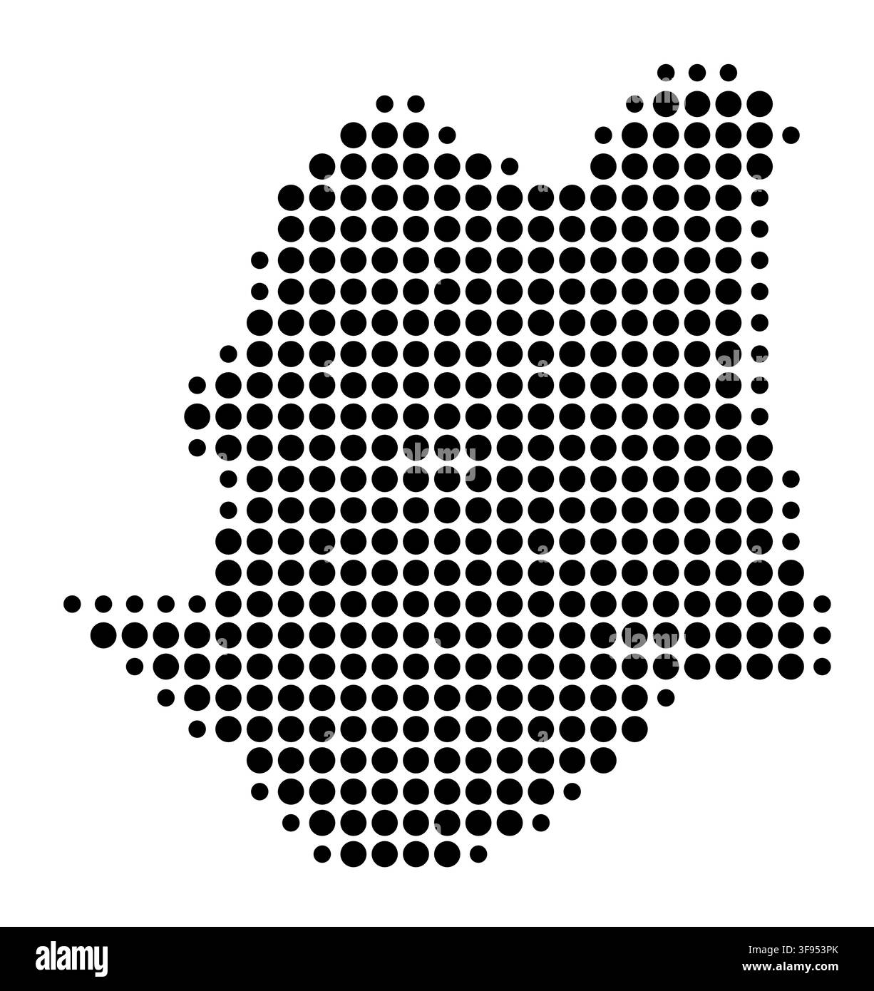 Symbolkarte der Statistischen Region Demir Kapija (Mazedonien) zeigt das Gebiet mit einem Muster aus schwarzen Kreisen Stock Vektor