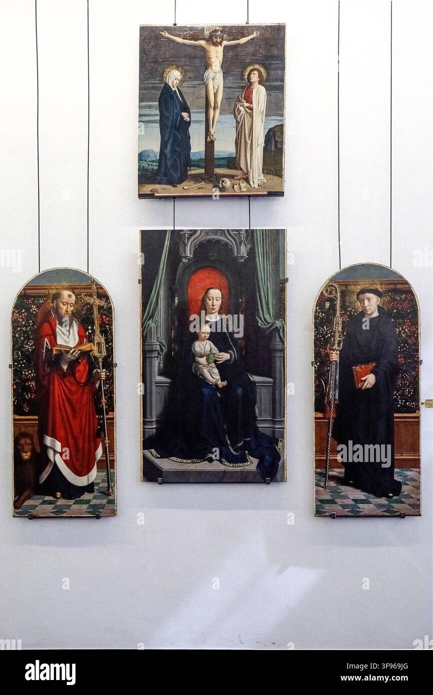 Italien Ligurien Genua Museen der Strada Nuova Palazzo Bianco Gerard David Gerard David Kreuzigung Maria und Kind Heiliger Hieronymus und Heiliger Benedikt Stockfoto