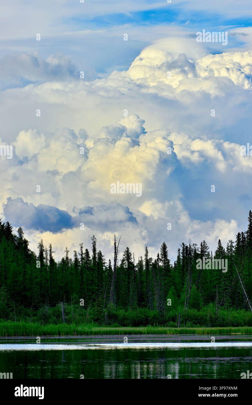 Wolkenformationen, die sich über dem Maxwellsee in der Nähe von Hinton im Westen Albertas in Kanada bilden. Stockfoto