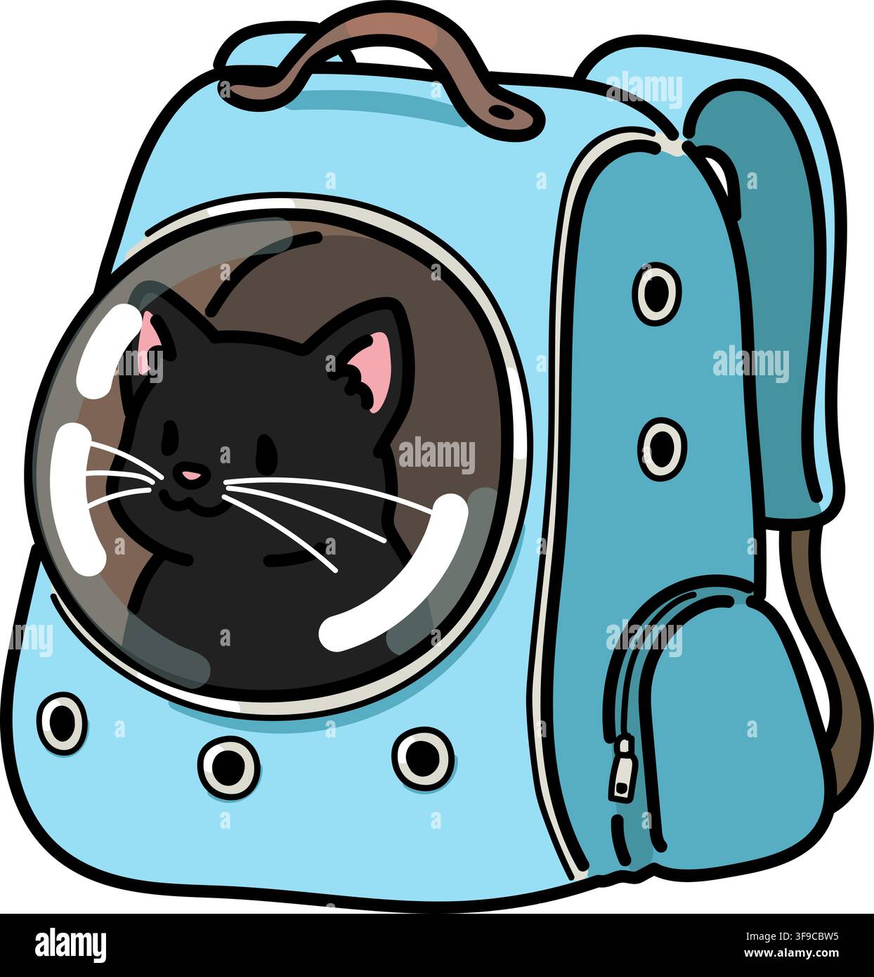 Einfache und bezaubernde Illustration einer schwarzen Katze in einem Rucksackträger Stock Vektor
