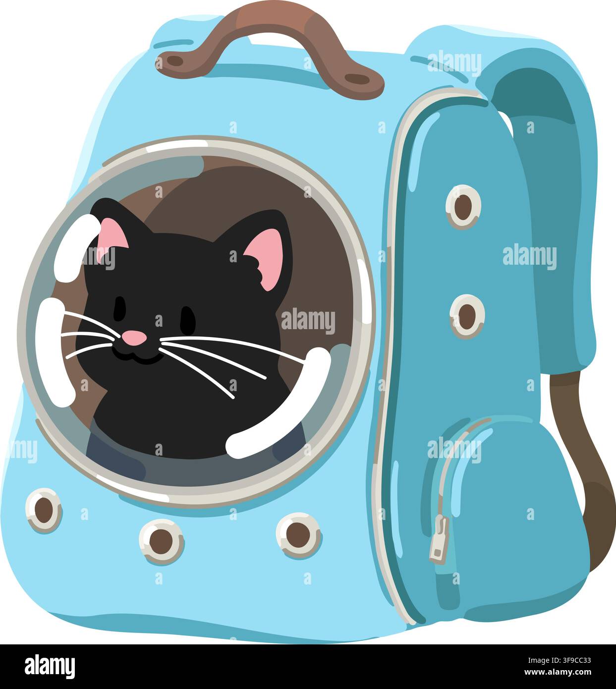 Einfache und bezaubernde Illustration einer schwarzen Katze in einem Rucksackträger mit flacher Farbgebung Stock Vektor