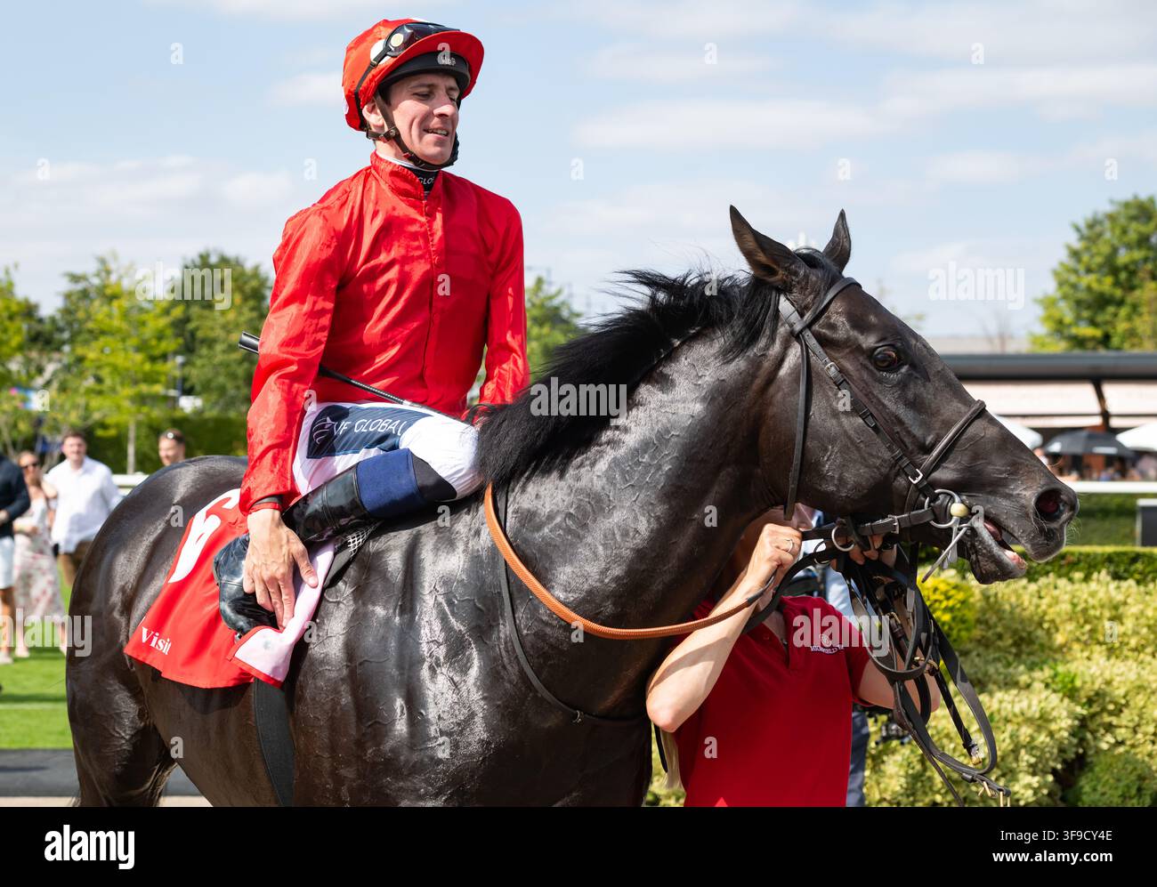 Newbury, UK, Samstag, 15. August 2026; Coppull und Jockey Hector Crouch gewinnen die Group 2 Visit Malta Hungerford Stakes für Trainer Clive Cox und Besitzer Mr David W. Armstrong. Credit JTW Equine Images / Alamy Live News. Stockfoto