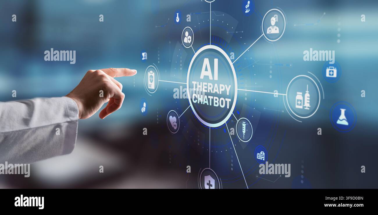 KI-Therapie-Chatbot-System für das Gesundheitswesen, das Patienteninteraktion und medizinische Unterstützung bietet Stockfoto