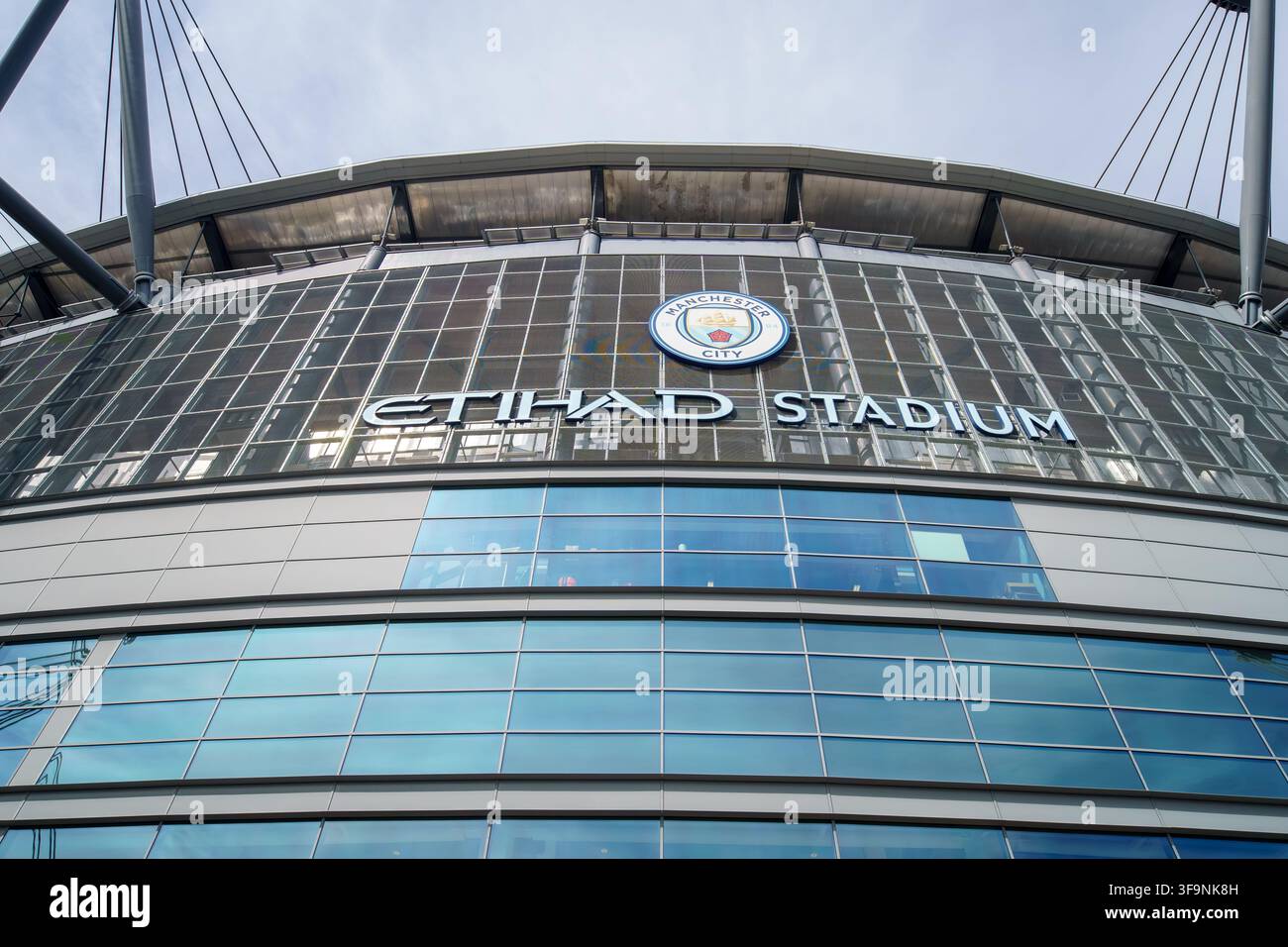 Etihad-Stadion Zuhause des Manchester CityFootball Clubs. Blick auf die Außenseite des Stadions.Manchester UK 15. August 2026 Stockfoto
