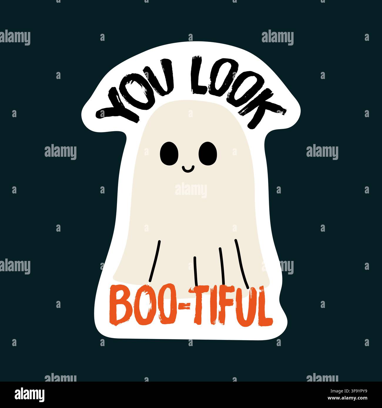 Niedlicher Geist mit lustigem Zitat Doodle-Vektoraufkleber für Halloween-Dekor Stock Vektor