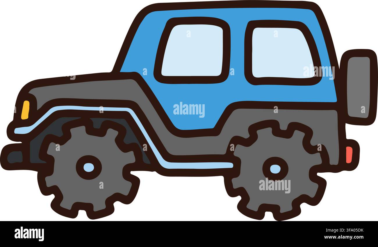Einfaches blaues 4WD-Auto mit Umriss Stock Vektor