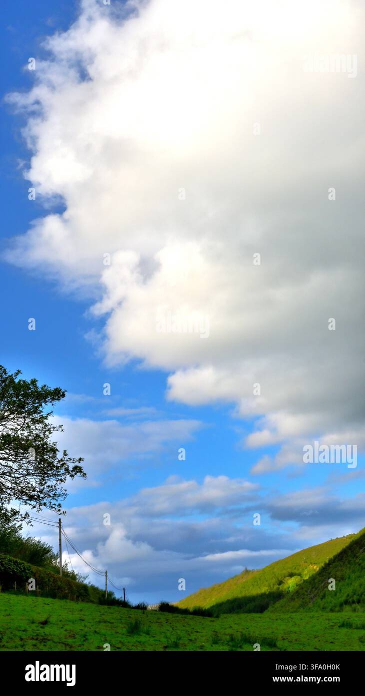 Wolkenbildung über dem Dulas Valley in Mittel-Wales, hauptsächlich Cumulus/Cumulus humilis Stockfoto