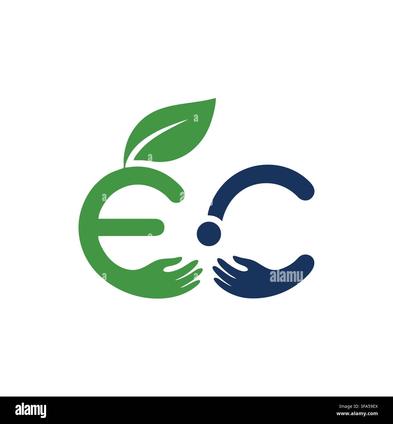 Professionelles Modernes EC-Buchstaben-Hand-Grünblatt-Vektor-Logo Stock Vektor