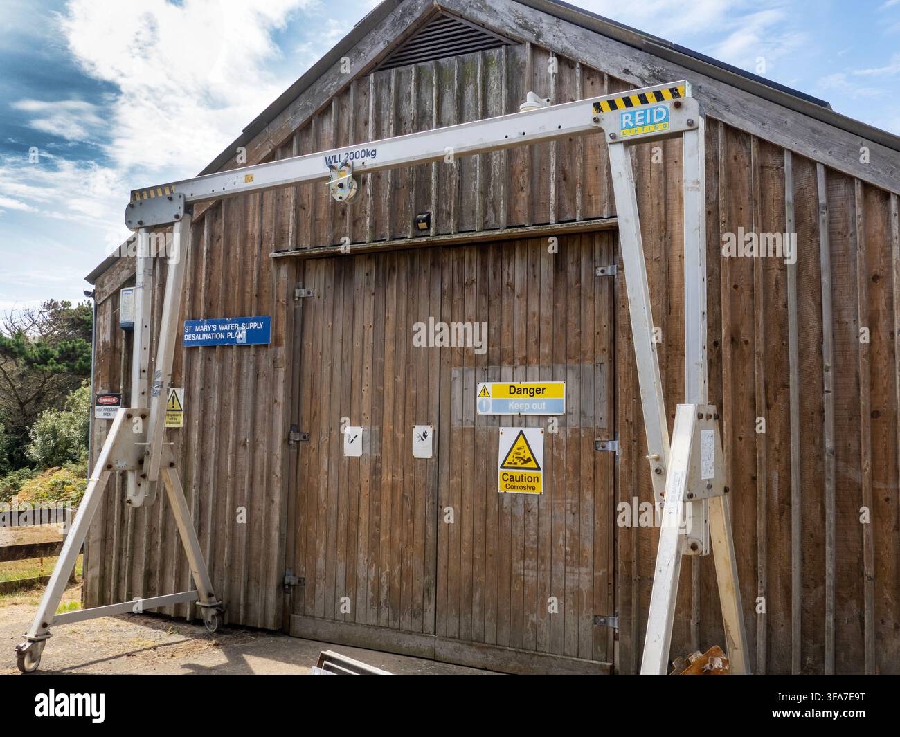 Eine Entsalzungsanlage zur Versorgung mit Trinkwasser auf St. Mary's, Isles of Scilly, Cornwall, UK. Stockfoto