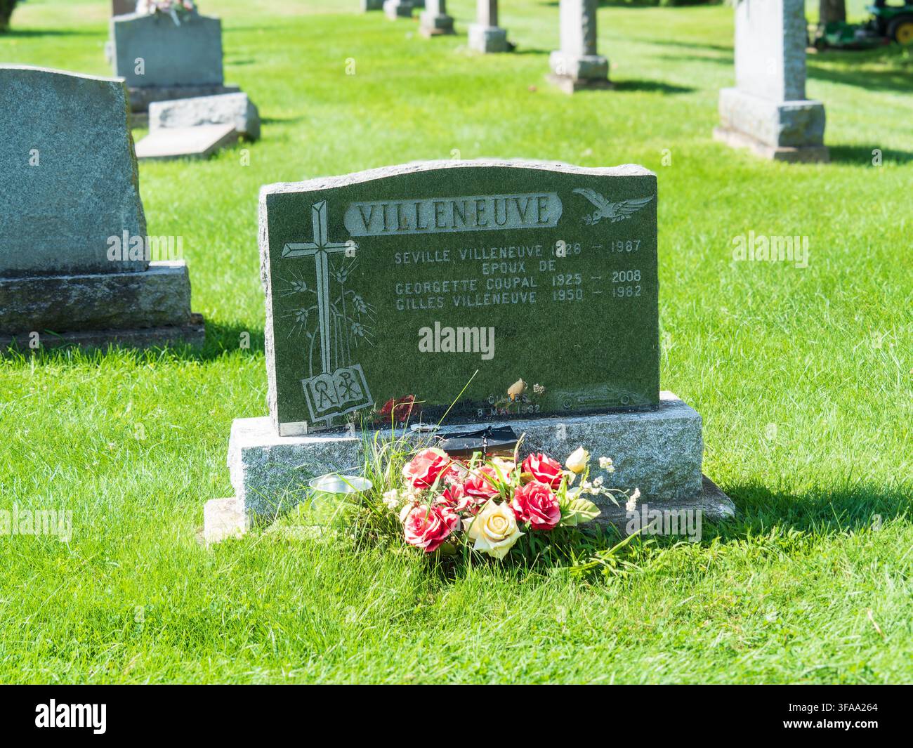 Das Familienmonument von Gilles Villeneuve befindet sich auf dem katholischen Friedhof in Berthierville, Quebec, Kanada, aber seine tatsächlichen Asche befindet sich nicht dort. Stockfoto