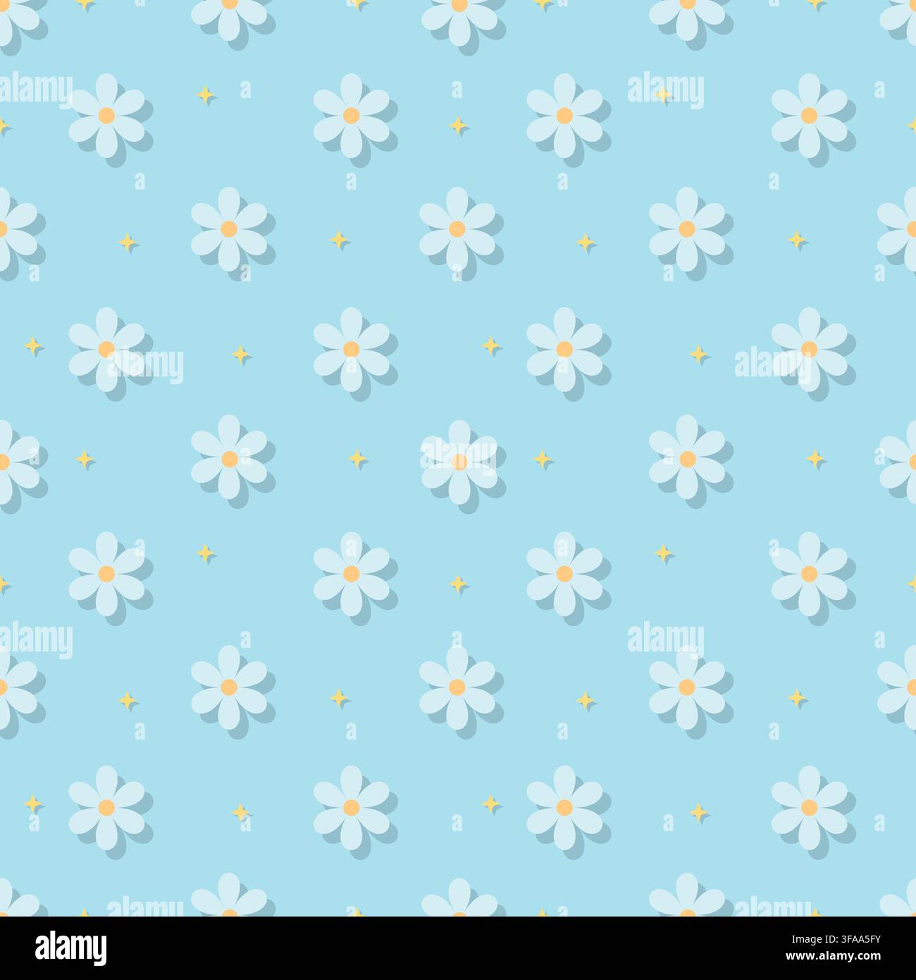 Zartes hellblaues Blumenmuster ohne Ende mit weichen Blüten und subtilem Schatteneffekt. Perfekt für ruhige Kinderzimmertapeten, Sommerbekleidung, gi Stock Vektor