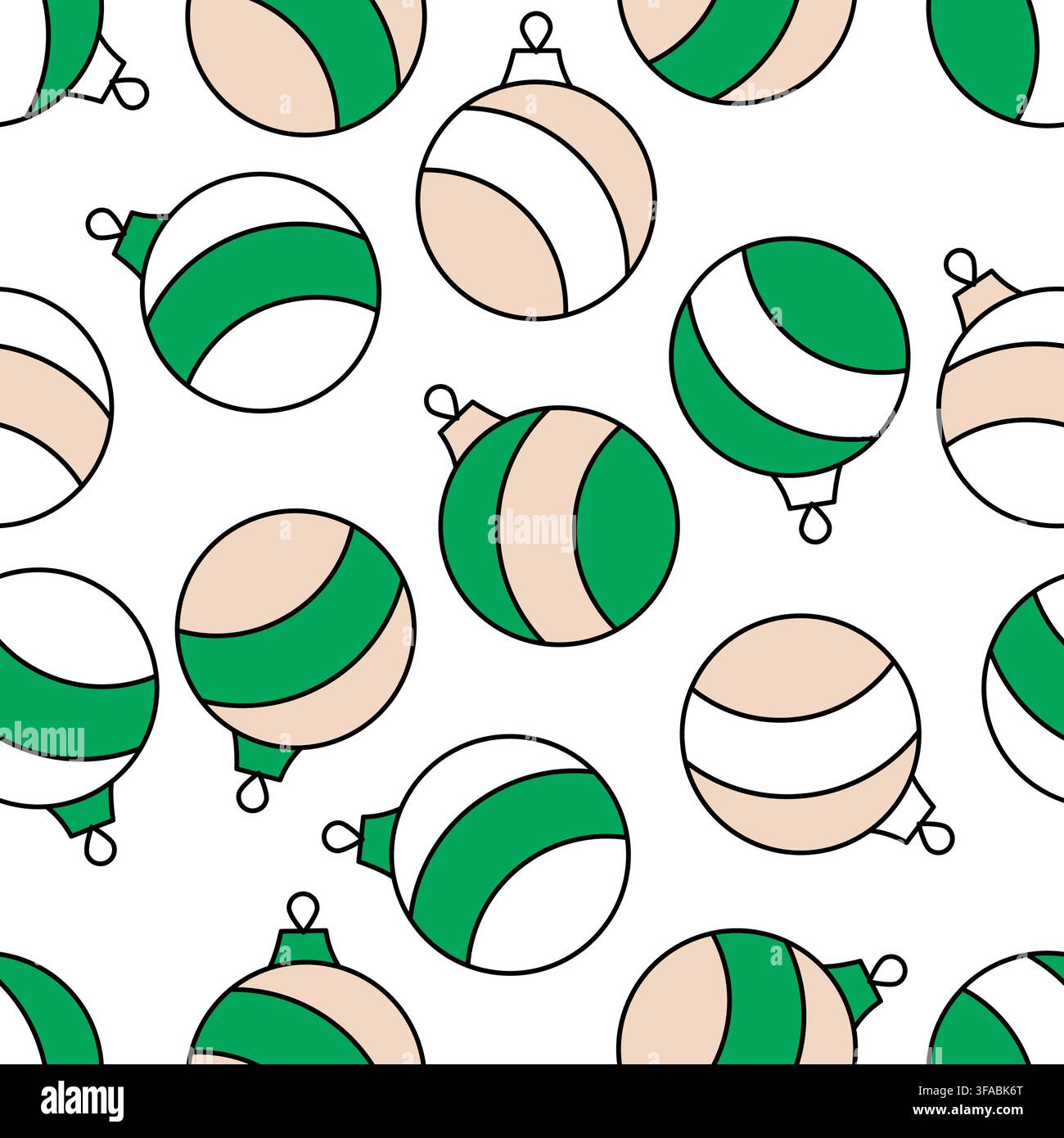 Nahtloses Muster gestreifter Weihnachtskugeln. Weihnachtsschmuck auf weißem Hintergrund. Weihnachtliche Glaskugel. Vektorillustration Stock Vektor