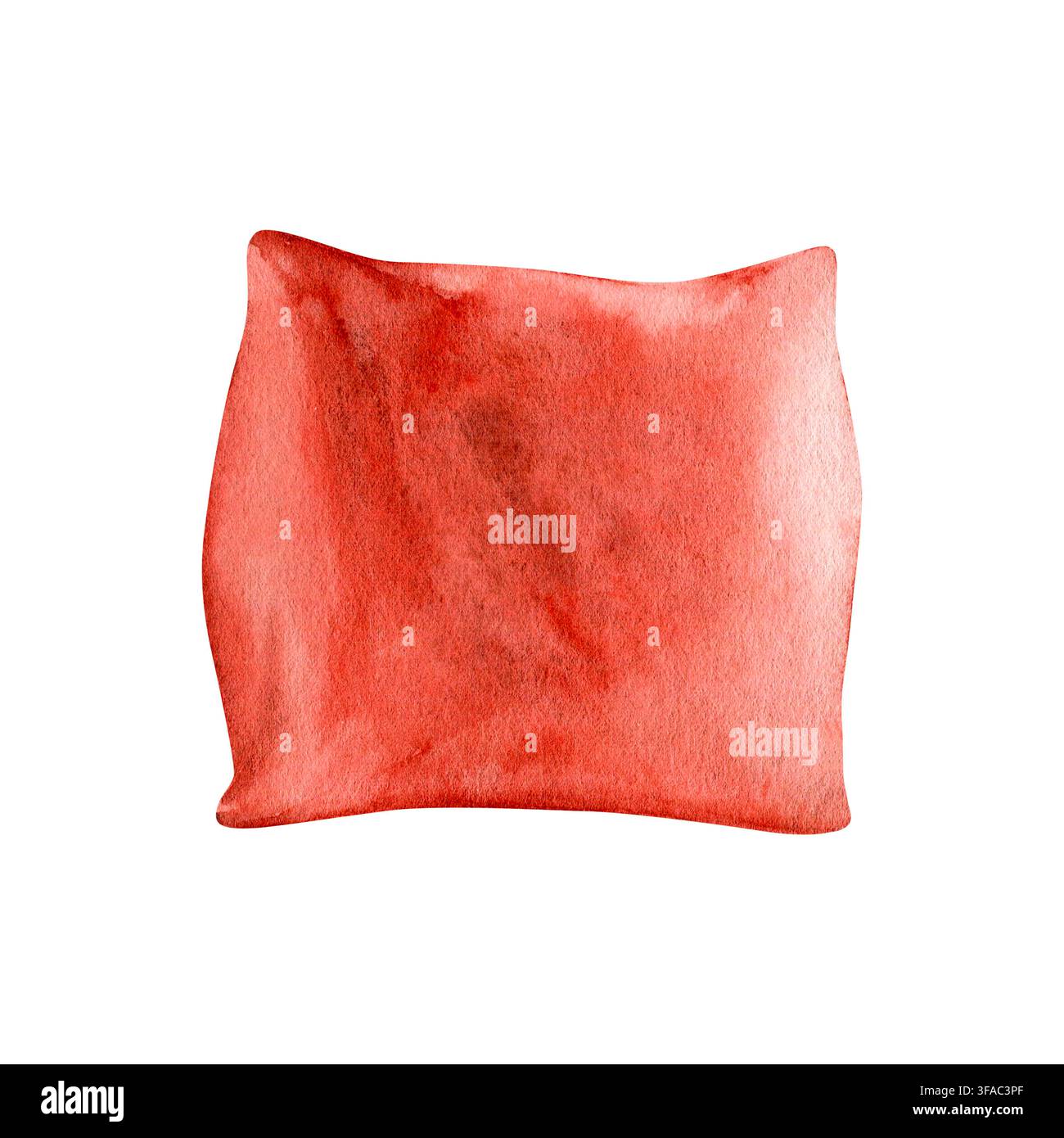 Rotes weiches Kissen Aquarell isolierte Illustration. Handgezeichnetes gemütliches Wohnaccessoire für Inneneinrichtung, Wohnzimmerkomfort, Schlafzimmeraccessoires Stockfoto