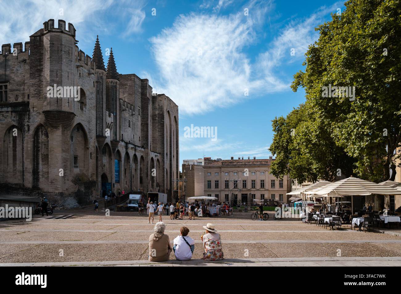 Ansicht des historischen Palais des Papes im Herzen von Avignon, Provence, Frankreich Stockfoto