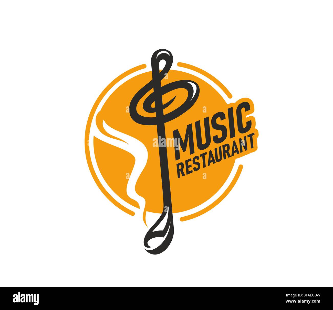 Live-Musik-Restaurant- und Café-Bar-Symbol mit Schöpfkelle Stock Vektor