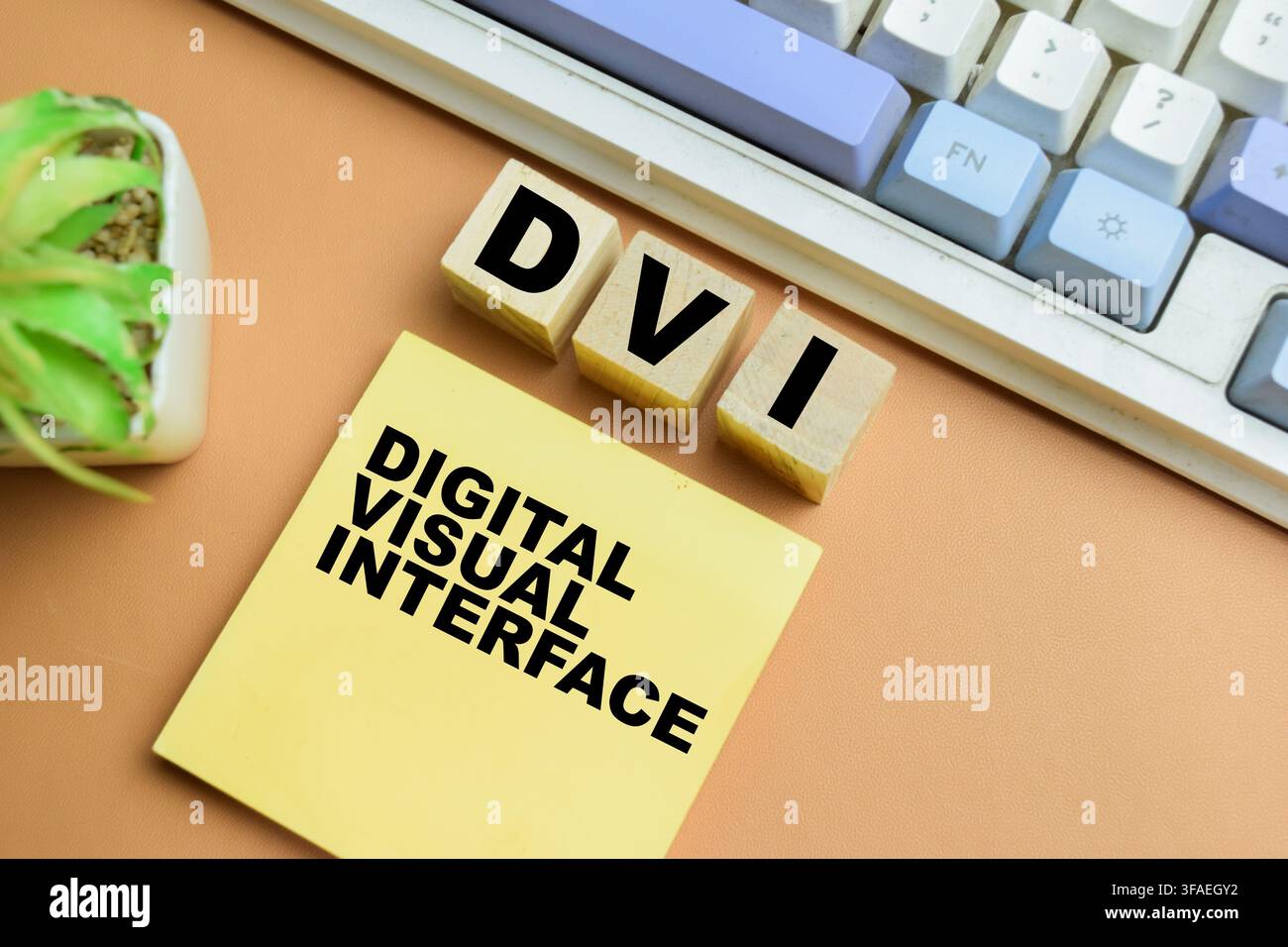 Konzept von DVI - Digital Visual Interface steht auf Klebezetteln isoliert auf dem Tisch. Stockfoto