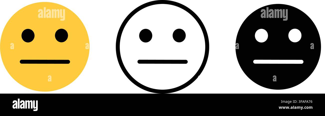 Neutralgesichts-Emoji-Emotionssymbol-Satz Umriss-Silhouette und Farbvektor isoliert auf weißem Hintergrund Stock Vektor