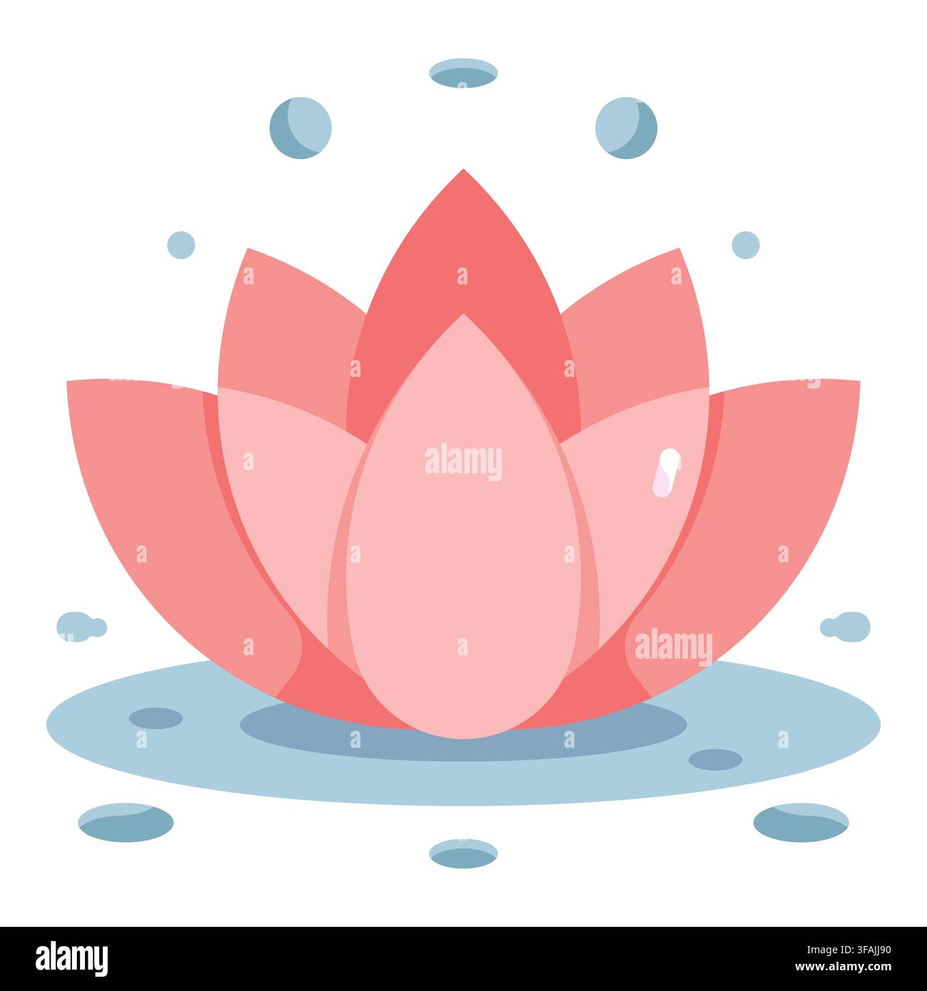Elegante rosa Lotusblüte-Grafik schwebt anmutig auf klarem Wasser mit weichen Wassertropfen drumherum. Ideal für Spa-Branding Stock Vektor