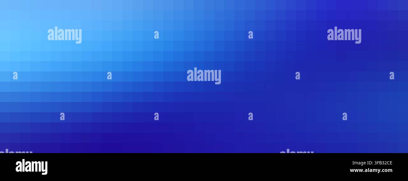Blauer Gradient, der sich über eine mosaikartige pixelierte digitale Oberfläche ausbreitet Stockfoto
