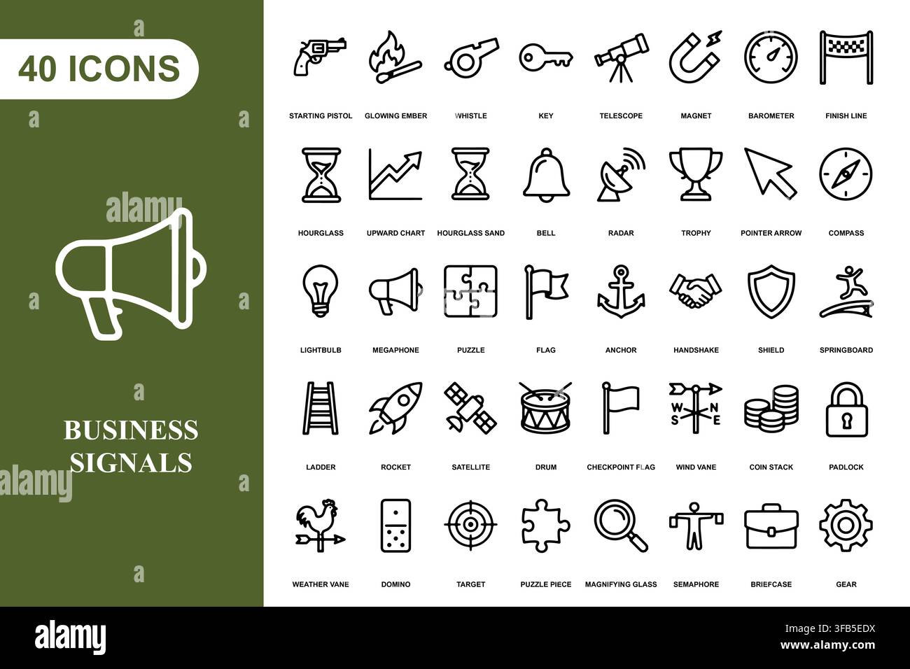 Eine umfassende Sammlung von vierzig linearen Geschäfts- und Marketing-Icons für professionelle Designprojekte. Stock Vektor