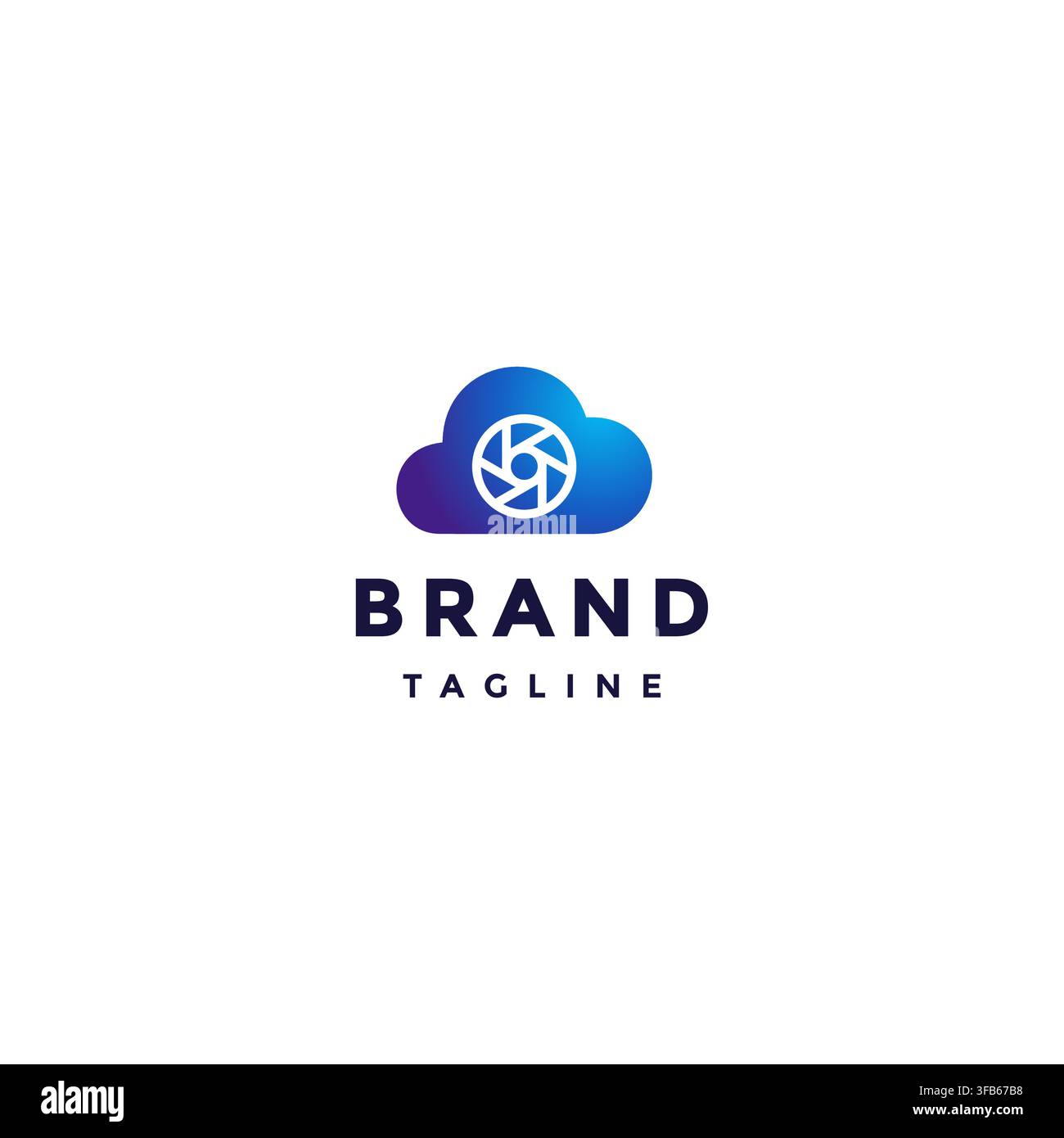Shutter Line Icon Inside Cloud Silhouette Logo Design. Einfaches ikonisches Cloud-Kamera-Logo-Design. Stock Vektor