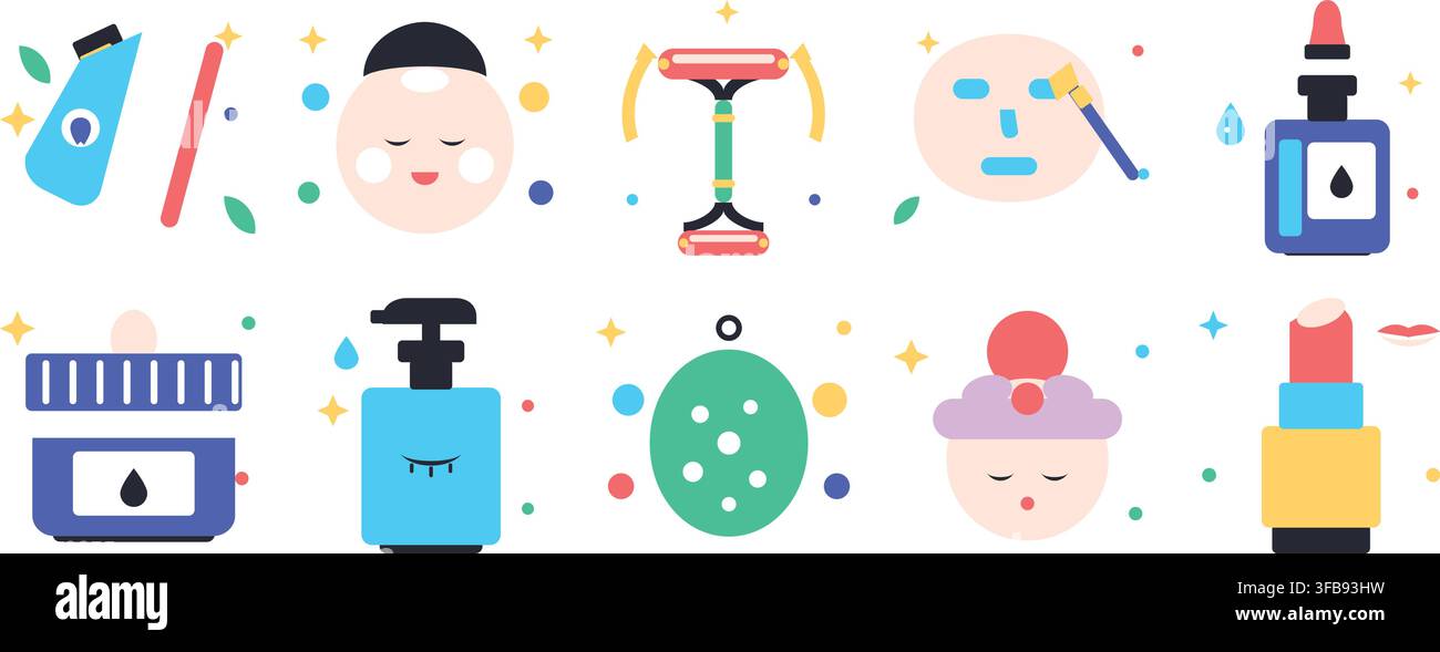 Satz von flachen Vektor-Beauty- und Hautpflege-Icons für kosmetisches Branding-Design Stock Vektor